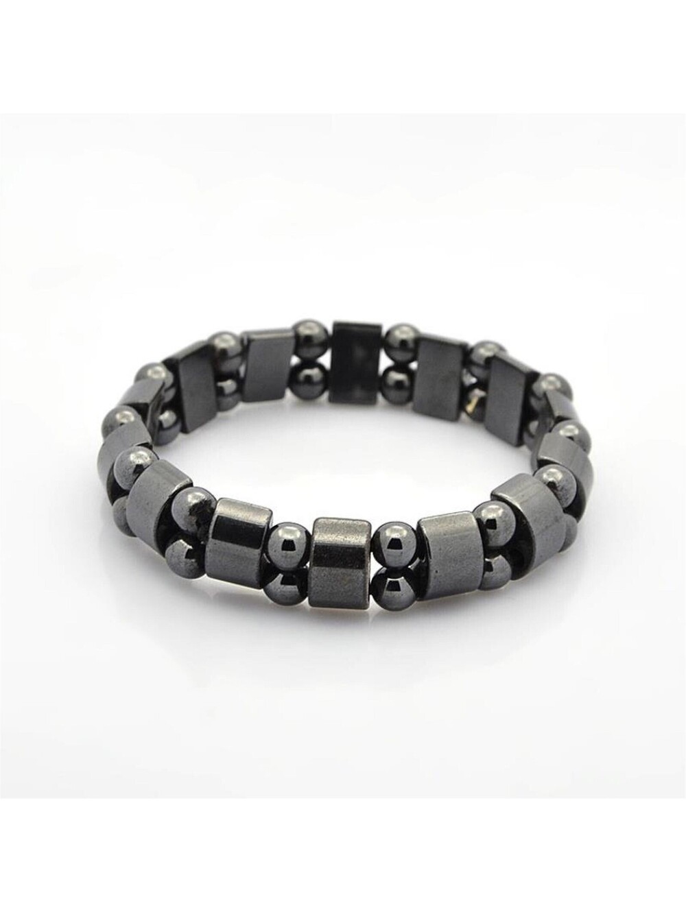 Edgy Modernist Style Magnetic Hematite Gemstone Stretch Bracelet